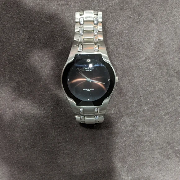 Vintage Y2K Armitron Diamond watch Silver Black Classic - Picture 2 of 4